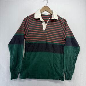 Vintage Rugged Rugby Shirt Men's Medium Green Red Striped Heavyweight 80s 90s